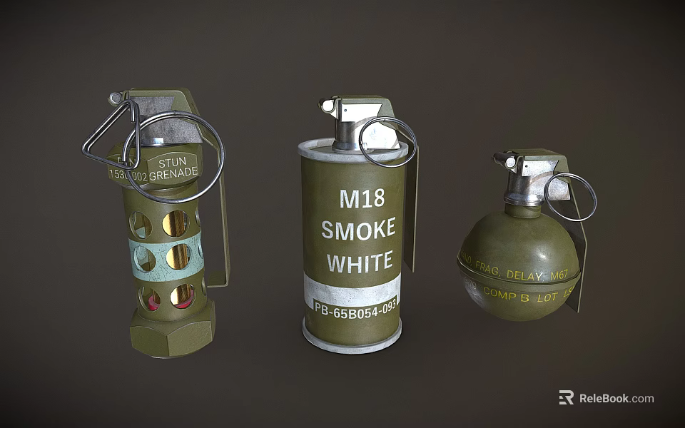 Different Types Of Military Grenades Including Stun Smoke And Frag Devices 3d model 