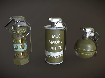 Different Types Of Military Grenades Including Stun Smoke And Frag Devices 3d model