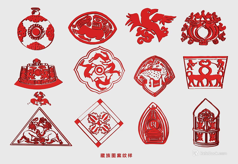 Traditional Red Paper Cut Wall Decor With Various Shapes And Patterns 3d model 