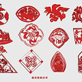 Traditional Red Paper Cut Wall Decor With Various Shapes And Patterns 3d model