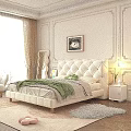 Modern Cream White Tufted Upholstered Double Bed For Cozy French Style Bedroom Interior Design