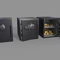 Three Black Security Lockers With Open Door Showing Gold Bars Inside