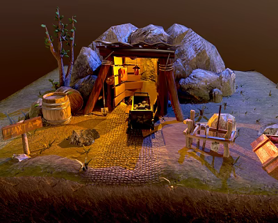 Modern cartoon scene mining mine 3d model