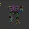 Detailed Weathered Teal Robot Mech Featuring Red Sensor Mechanical Limbs Standing On Gray Background