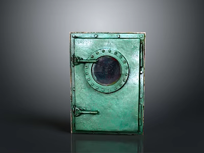 Green Metal Door With Circular Porthole Window And Vintage Hardware 3d model