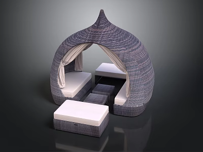 Woven Arched Furniture With White Cushions And Ottoman Modern Leisure Set 3d model