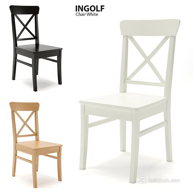 Simple Modern Single Chairs With Cross Back Design In Black White And Wooden Colors 3d model 