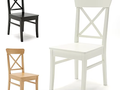 Simple Modern Single Chairs With Cross Back Design In Black White And Wooden Colors 3d model