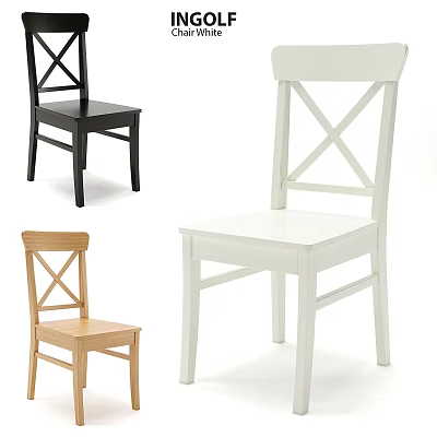 Simple Modern Single Chairs With Cross Back Design In Black White And Wooden Colors 3d model