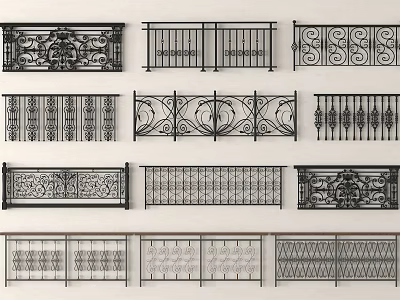 Various Decorative Iron Railings with Ornate Patterns and Classic Modern Designs 3d model