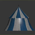 Blue And White Striped Canvas Tent With Spire Top And Support Poles