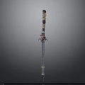 Ornate Decorative Sword With Intricate Hilt And Patterned Metal Blade