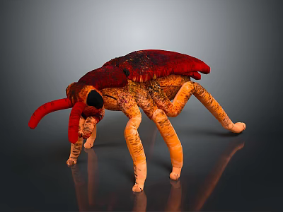 Vibrant Red Orange Beetle With Shiny Exoskeleton Long Antennae And Multiple Legs 3d model
