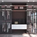 Modern Wardrobe with Glass Doors Hanging Folded Clothes Drawer Cabinet Built in Lighting Storage Design