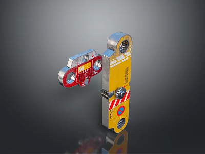 Industrial Metal Machinery Part With Yellow Body Red Connector Bolts And Warning Stripes 3d model