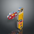 Industrial Metal Machinery Part With Yellow Body Red Connector Bolts And Warning Stripes