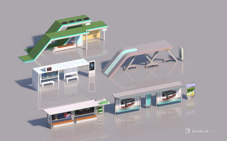 Modern Bus Station Design With Green Roof Open Platform And Multiple Structures 3d model 