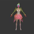 3D Character With Pink Hair In Floral Outfit Green Leaves And Petal Skirt