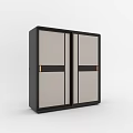 Modern Sliding Door Wardrobe With Dark Frame Light Panels Decorative Strips And Metal Handles