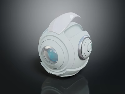 White Spherical Mechanical Creature With Blue Glowing Eye Silver Button And Wing Like Structure 3d model
