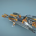 Pixel Style Sci Fi Weapon With Yellow Gray Black Complex Structure Design 3d model