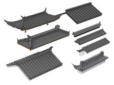 Traditional Chinese Architectural Roof Tiles With Various Eave Styles And Designs 3d model