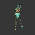 3D Fantasy Rabbit Creature Character With Green Black Tight Suit And Glowing Accents