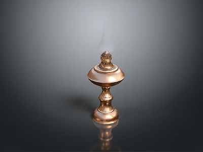 Vintage Brass Oil Lamp Furniture With Decorative Base And Lit Wick 3d model