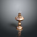 Vintage Brass Oil Lamp Furniture With Decorative Base And Lit Wick
