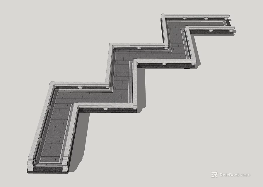 Scenic Landscape Bridge With Zigzag Design Stone Pavement And Side Railings 3d model