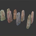 Carved Stone Sculptures With Six Irregular Shaped Rough Surface Grayish Brown Arranged On White Background