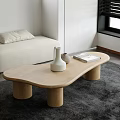 Japanese-style cloud tea table special-shaped tea table solid wood coffee table pottery pot utensils flannel carpet 3d model