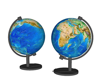 Globe Decorative Ornament Set With Blue Ocean Brown Land And Black Base 3d model