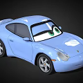 Blue Cartoon Porsche Style Car With Big Green Eyes Two Door Spoiler And Silver Wheels