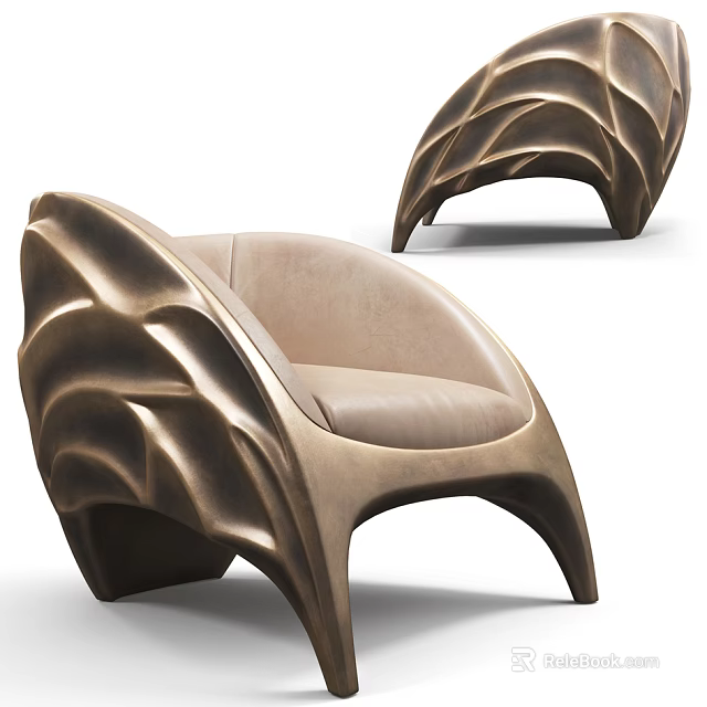 Artistic Modern Single Chair With Sculptural Frame Design And Comfortable Leather Seat 3d model 