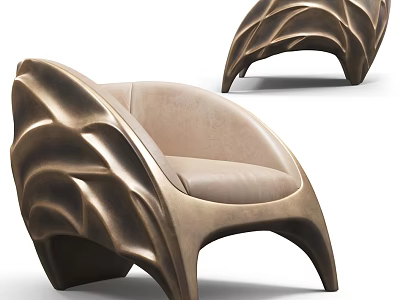 Artistic Modern Single Chair With Sculptural Frame Design And Comfortable Leather Seat 3d model