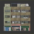Multi Story Residential Building With Shop Front Green Awning And Air Conditioners