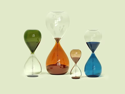 Glass Hourglass Decorative Ornament Set Featuring Green Orange Brown Blue And Various Sizes 3d model
