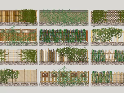 Various Wooden Fence Design Ideas With Green Plants And Woven Patterns 3d model