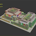 Beige Architectural Building Model With Courtyard Glass Roof And Stone Columns Design