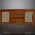 Classic Solid Wood Cabinet With Three Drawers And Woven Side Panels
