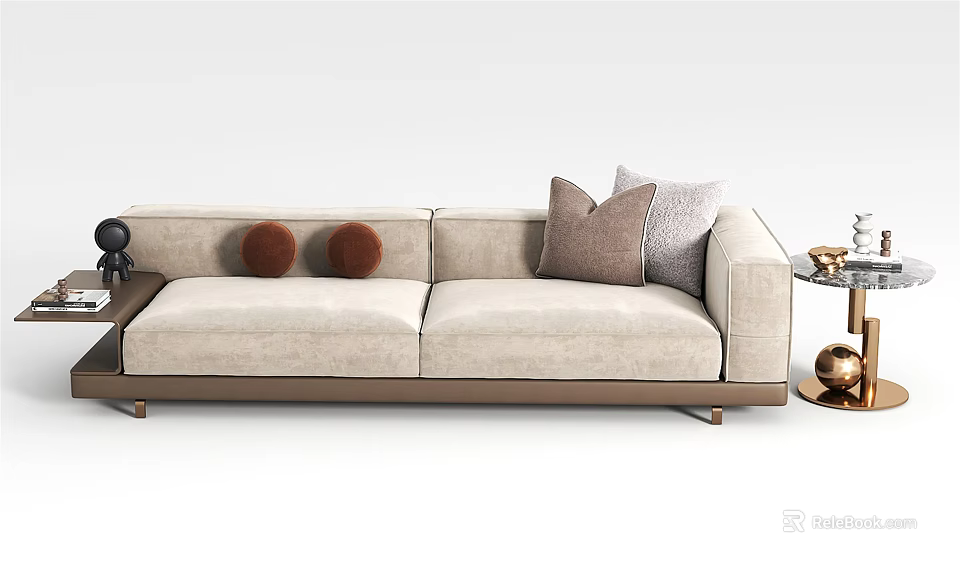 Light Beige Two Seater Sofa With Round And Square Cushions In Modern Living Room 3d model 