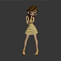 Game Movie Character With Brown Hair In Yellow White Striped Dress And Gold High Heels