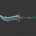 Fantasy Decorative Sword with Blue Serrated Blade Golden Hilt and Green Handle