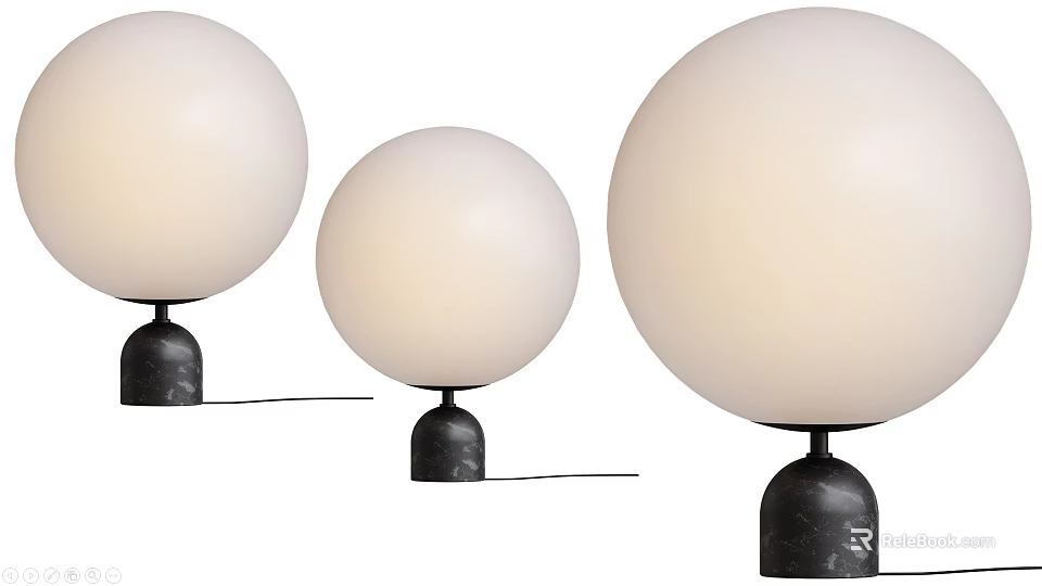 Set Of Three Modern Table Lamps With White Spherical Shades And Black Bases 3d model 