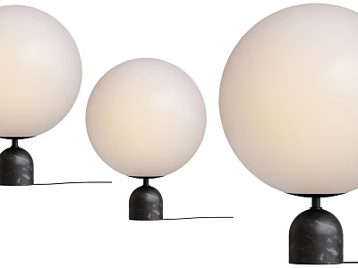 Set Of Three Modern Table Lamps With White Spherical Shades And Black Bases 3d model