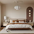 Modern Bedroom Interior Design With Bed Nightstands Pendant Light And Arched Accent Walls
