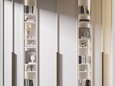 Modern White Bookcase With Open Shelves Books Decorative Vases And Lighting 3d model