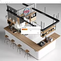 Modern Coffee Shop Bar Counter With Coffee Equipment And High Bar Stools