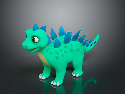 Green Dinosaur Toy With Blue Spikes Yellow Belly And White Claws On Black Background 3d model